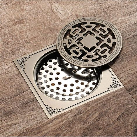 Caniveau de douche en laiton, caniveau de douche, caniveau de douche anti-odeur de salle de bain, antique, 10x10cm (1/5)