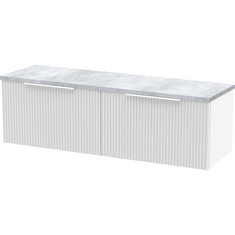 Tixall Fluted 2 Drawer Wall Hung Vanity Unit with Laminate Worktop, Satin White, 1200mm (1/4)