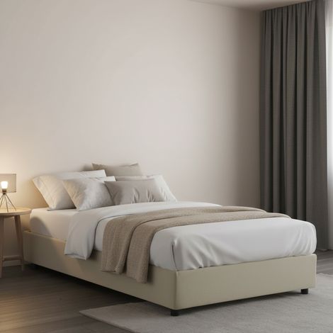Talamo Italia Cama de plaza y media Nicole, Cama contenedor con revestimiento de tela, 100% Made in Italy, Apertura frontal, adecuado para colchón Cm 120x190, Beige, con embalaje reforzado (1/4)