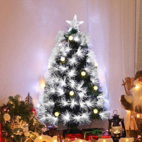 Sapin de Noël artificiel à fibres optiques, avec 90 lumières LED et 90 branches, pour une utilisation en intérieur, Ø48 x 90 cm, vert (1/5)