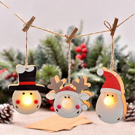 Décoration de lampe pour arbre, décor lumineux de scène de poupée, lustre décoratif en forme de cerf, pendentif bonhomme de neige, décoration lumineuse en bois de style dessin animé (1/5)