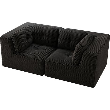 Canapé d’angle modulable et configurable, canapé biplace sans structure, canapé confortable en velours côtelé, adapté au salon et à la chambre, Noir (1/5)