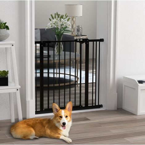 Barrera de seguridad para perros 74-87 cm de metal negro, autocierre para escalera - MEUBLIV (1/5)