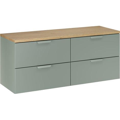 Meuble sous vasque suspendu avec plan en chêne ASTER vert 120 cm (1/5)