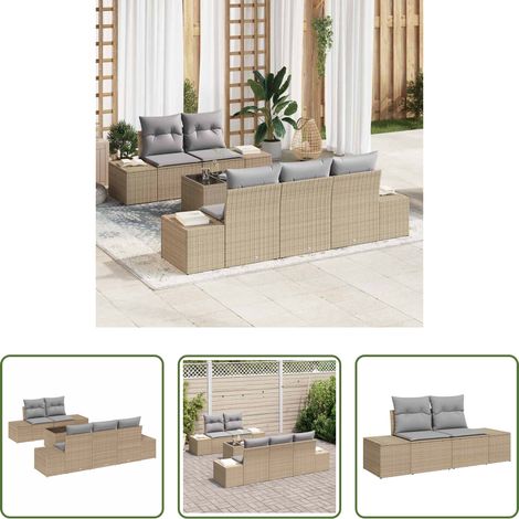 vidaXL Canapé terrasse - Ensemble de canapé de jardin 6 pcs Beige et gris polyrotin (1/5)