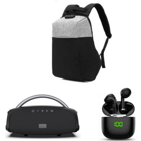 Pack Trio Easy Outdoor – Enceinte Bluetooth Portable avec Éclairage LED, Écouteurs Bluetooth sans Fil avec Boîtier Induction LED, Sac à Dos Voyage Cabine Avion Ultra Léger (1/2)