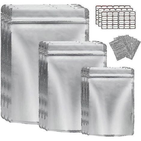 Resealable Mylar Bags For Food Storage - 50 Pack With Oxygen Absorber - Ideal For Grains And Nuts (1/5)