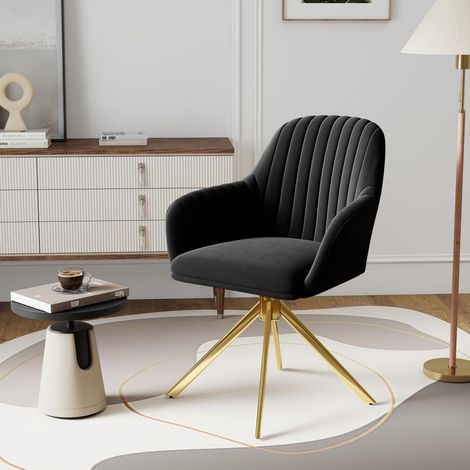 Chaise de salle à manger pivotante 360° en velours côtelé, lot de 1, avec accoudoirs et pieds dorés (1/5)