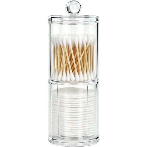 Aufbewahrungsbox aus Acryl – 1 Stück – Transparent mit Deckel – Organizer für Kosmetikartikel und Watte – Für Bad und Büro – 6,5 x 6,5 x 18,5 cm (1/5)