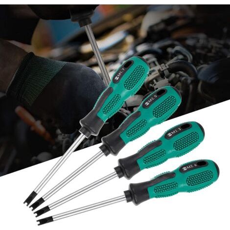 Lot de 4 tournevis magnétiques en forme de U, tournevis à fourche, tournevis en U M1.7 / M2.0 / M2.3 / M2.6 avec pointe de serrage en acier Crv en acier au chrome vanadium (1/5)