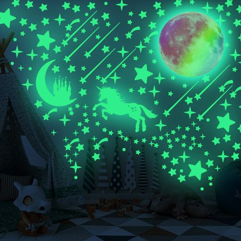 Autocollants Étoiles Phosphorescentes - 296 Pièces Étoiles + 1 Lune Lumineuse - Décoration Murale Plafond Chambre Enfant - Lot Complet (1/5)