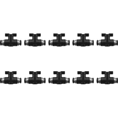 Lot de 10 vannes de régulation pour système d'irrigation goutte à goutte, raccords en T à connexion rapide 8 mm pour tuyaux d'arrosage, noir (1/5)