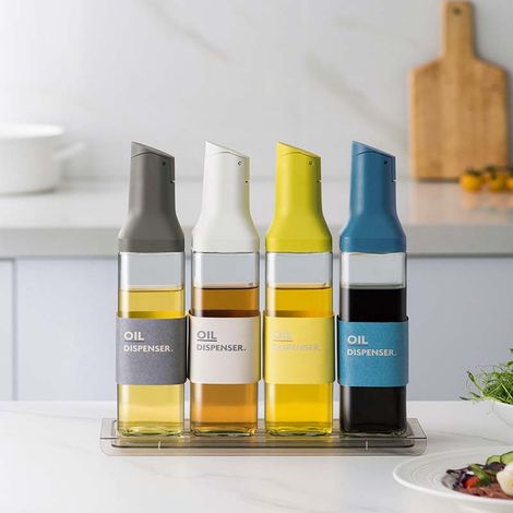bouteilles d'huile en avec ouverture et fermeture automatique parfaites pour huile d’olive vinaigre sauce soja lot de 4 Verre (1/5)