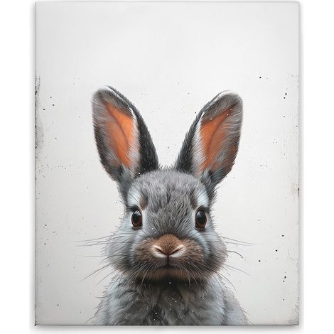 Leinwandbild Baby Hase Kinderzimmer M1-No.51904 - Kunstdruck auf Leinwand in Weiß Grau - Wandbild 40 x 50 cm (1/5)