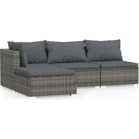Maison Exclusive - Set Divani da Giardino 4 pz con Cuscini in Polyrattan Grigio (1/5)