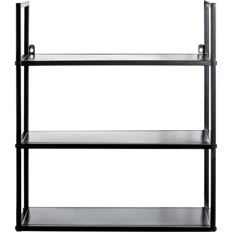Pegane – Étagère murale en métal noir – Dimensions 50x20x58 cm – Charge maximale 15 kg – Meuble moderne pour optimisation d'espace (1/5)