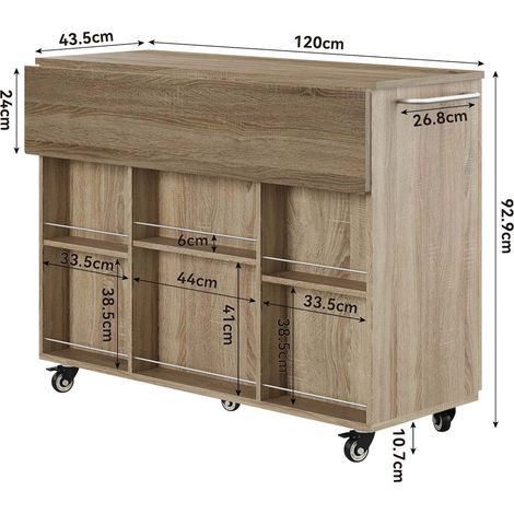 Îlot de cuisine 92 x 120 x 43 cm desserte de cuisine plateau rabattable mobile sur roulettes tiroir intégré meuble de rangement (1/5)