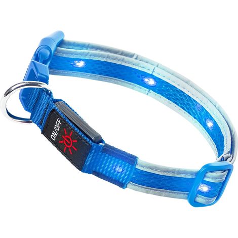Collier pour chien avec LED bleue lumineuse, rechargeable par USB, 3 modes d'éclairage, 38-58 cm (1/4)