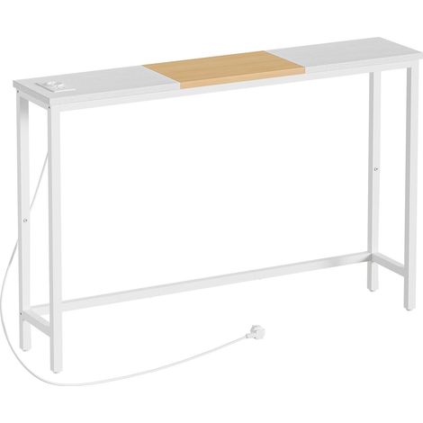 Console Table, Narrow Furniture Console, Slim Table Behind the Sofa, Entrance Table with USB Sockets and Ports, Living Room, Hall, Corridor, Office, White and Wood Colour (1/5)