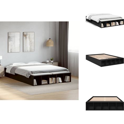 Cadre de lit sans matelas noir 135x190 cm - Cadre De Lit - Lit Double - Lit Noir - Meuble Design - Rangement Sous Lit (1/5)