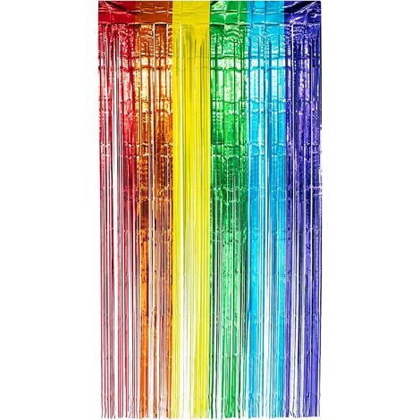 Rideau de film plastique arc-en-ciel 200 x 100 cm, décoration de fête pour festival, carnaval ou anniversaire, décoration, rideau de lamelles (Lot de 4) (1/3)