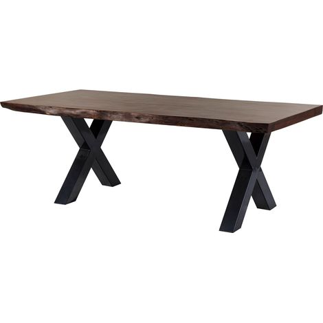 Table à manger 200x100 en bois d'acacia marron mat pieds en X anthracite brillant FREEFORM 5