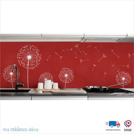 Crédence : Fleurs et pissenlits - Couleur Rouge carmin - Alu composite - 120 - 60 (1/3)