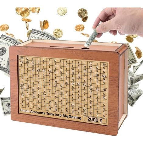 Caisse D'épargne En Bois - Compteur De Caisse D'épargne, Tirelire Adultes  Économie D'argent, Boîte De Rangement De Tirelire Rétro (1/4)