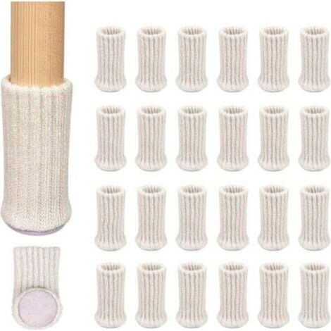 Packung mit 24 rutschfesten, gestrickten Stuhlbeinsocken, geeignet für Stuhlbeine mit einer Dicke von 2,5 bis 5 cm, um Kratzer zu vermeiden und Geräusche zu reduzieren – weiß