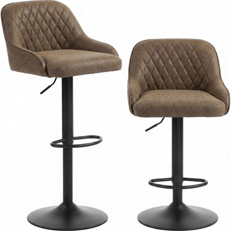 Lot de 2 tabourets de bar hauts pour cuisine, siège pivotant et hauteur ajustable, couleur brun foncé (1/5)