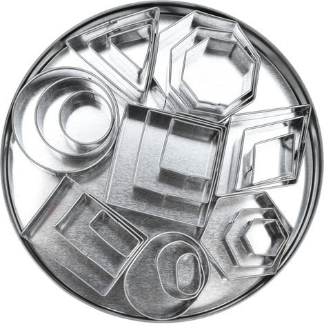 Koreanisches Tortendekorationsset aus Edelstahl, 24 Ausstechformen, geometrische Formen, achteckig, weiße Schachtel (1/5)