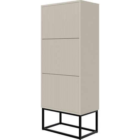 Selsey VELDIO - Schuhschrank mit 3 Klappen, Greige mit schwarzem Metallgestell, 50 cm