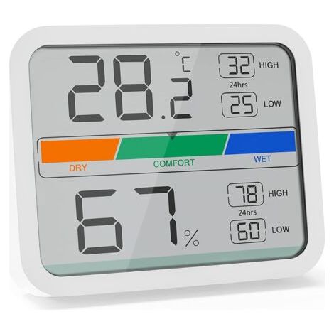 Thermomètre Intérieur Hygromètre Numérique Moniteur de Température et d’Humidité avec la Conversion ℉/℃ Valeur Maximale et Minimale de la Température et de l'Humidité (Blanc) (1/5)