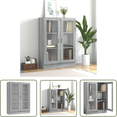 The Living Store Armoire à vitrine Sonoma gris 82,5x30,5x115cm Bois d'ingénierie - Bibliothèque - Meuble TV - Rangement Intérieur - Armoire Ouverte - Mobilier Moderne (1/5)