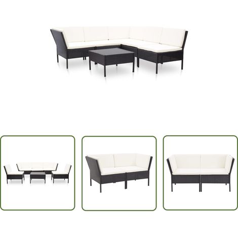 Canapé extérieur - vidaXL Salon de jardin 6 pcs avec coussins résine tressée noir - Canapé d'angle (1/5)