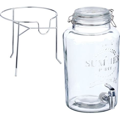 Dispensador de bebidas de diseño rústico para fiestas de jardín 25 x 15 x 15 cm con grifo y tapa de vidrio transparente 130016375 (1/5)