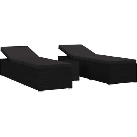 Maison Exclusive - Lettini da giardino con cuscino 3 pcs Nero Poly Rattan (1/5)