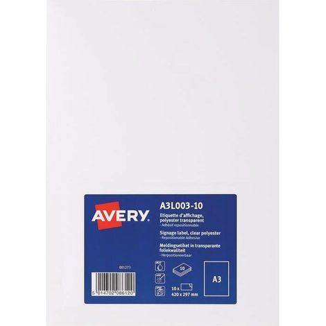 Avery Italia A3L003-10 Etichette adesive trasparenti, A3, 10 fogli per confezione (1/4)
