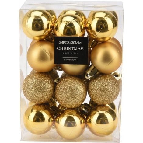 Lot de 24 boules de Noël en plastique doré, 3 cm (1/2)