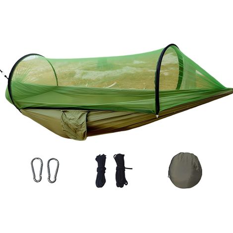 Hamac de camping avec moustiquaire intégrée — Comprend deux sangles de 3 mètres et deux mousquetons hamac d'extérieur portable et auto-dépliable (avec moustiquaire intégrée) en nylon de parachute — É (1/3)