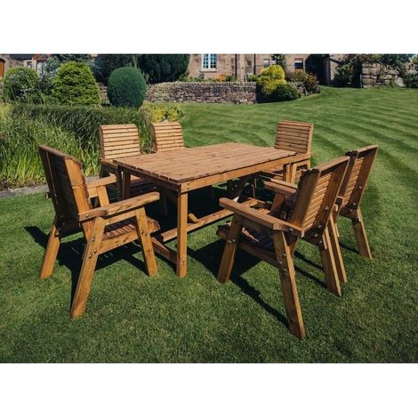 Valley 6 Seater Set 6XC - Timber - L220 x W330 x H95 cm - Minimal Assembly Required - Set of Waterproof Cushions Included