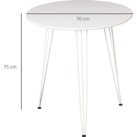 HOMCOM Runder Esstisch mit Haarnadelbeinen aus Metall, moderner nordischer Stil für Küche, Wohnzimmer, Café, Bar, Ø 70 x 75 cm, Weiß