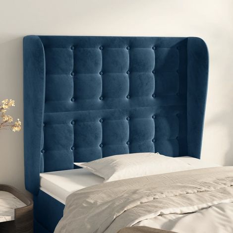 Tête de lit avec oreilles pour lit simple, Cadre de lit, Tableau décoratif de chevet Bleu foncé 93x23x118/128 cm Velours SDG75018 (1/5)