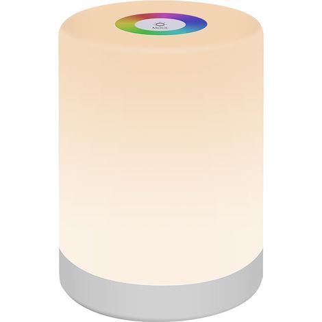 Luz nocturna RGB, 7 colores, 4 modos de iluminación, control táctil, brillo ajustable, batería de 1200 mAh, portátil, USB, blanca (1/5)