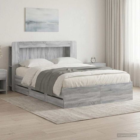 vidaXL Bed Frame with Storage and Headboard Grey Sonoma 140 x 200 cm (1/5)