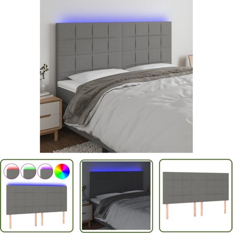 The Living Store Tête de lit à LED Gris foncé 160x5x118/128 cm Tissu - Tête De Lit Led - Têtière De Lit - Éclairage Led - Têtière Décorative - Meuble Chambre (1/5)