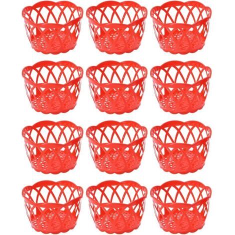 12 pack, panier rond petit panier de rangement en plastique à fruits peut stocker des œufs et des fruits, rouge, avec sac en m (1/4)