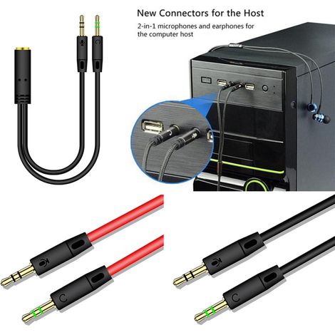 Câble répartiteur audio en Y pour casque/micro d'ordinateur (prise jack 3,5 mm femelle vers 2 prises jack 3,5 mm mâles).