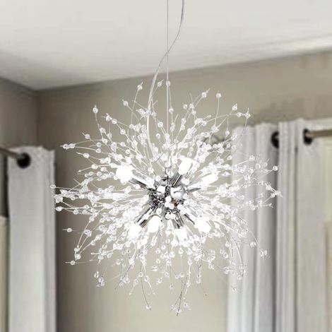 Lustre Pissenlit Nickel 8 Lampes Chrome Sputnik Lustres Feu d'artifice Suspension Luminaire Industrielle Plafonnier Pour Salon Chambre (Dia 40CM) (1/5)