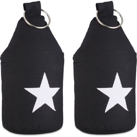 2x Cale porte bloqueur de porte tissu étoile sable poignée arrêt de porte butoir de porte HxlxP:25 x 12 x 12 cm, noir